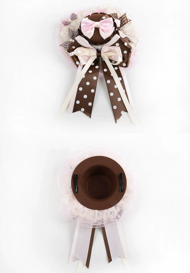 Lightbound Narrative - Chocolate Polka Dot - Headwear Options with Layered Lace and Ribbon Bows