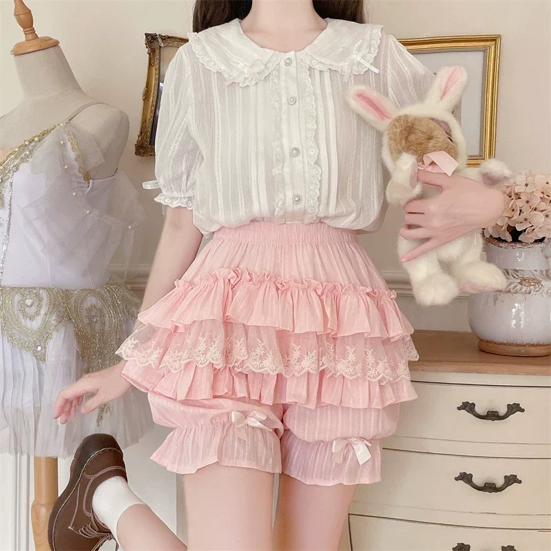 Sugar Girl - Sweet Lolita Cotton Bloomers - Ruffles and Bows Hand Accessory