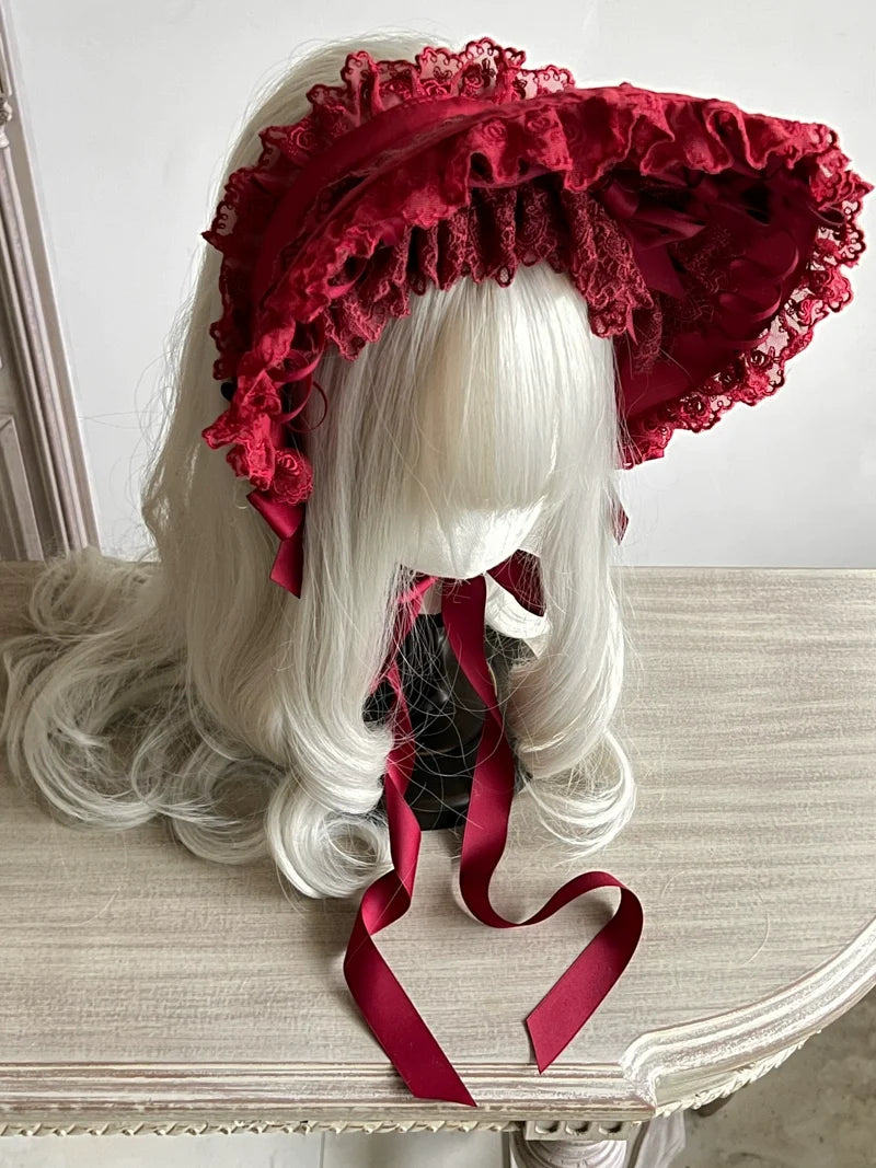 MAID - Gothic Lolita Lace Bonnet Wide Brim - Bow BNT Headwear Headwear