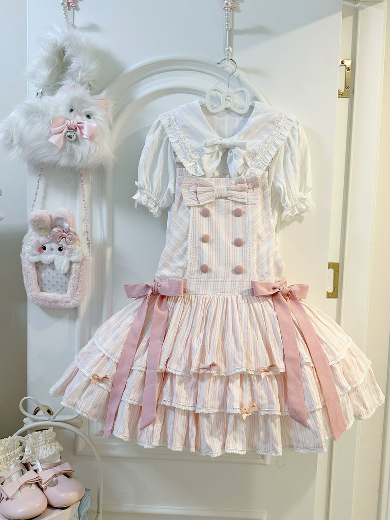 White Tea Story - Mian Mian Bing - Tiered cotton Lolita jumper skirt