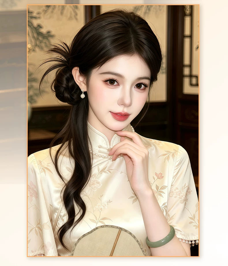 Kunkun Fish Flower-Bud Feather Bun clip-on side bun hairpiece - additional view 3