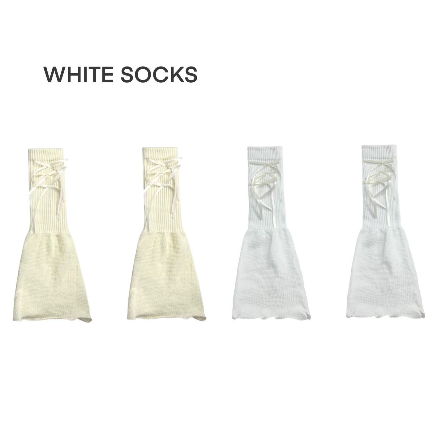 White Socks - Bow-Tie Ballet - Knit leg warmers with ribbon lacing