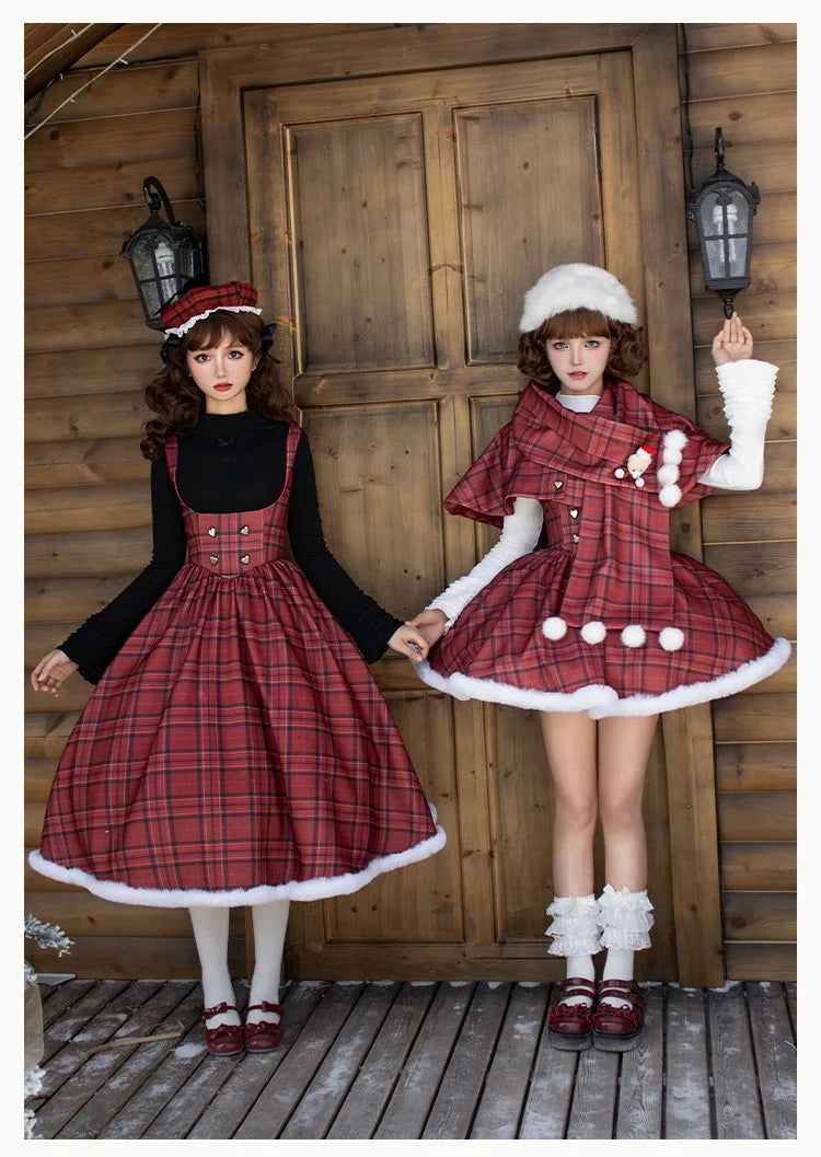 With PUJI - Wish Date - Twins Lolita Fishbone Bust-supporting JSK Winter Scarf-Cape