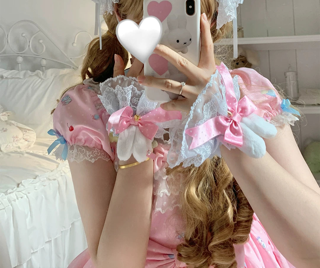 roji roji - Bunny-Ear Lace - Hand Sleeves with Polka-Dot Bows