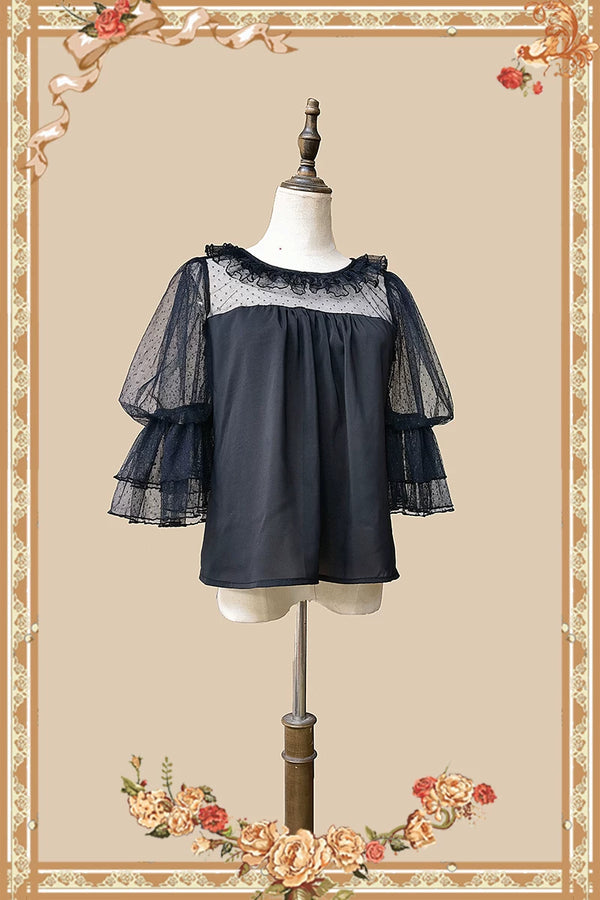 Infanta - Deep Sea Pearl - Chiffon Blouse with Mesh Sleeves