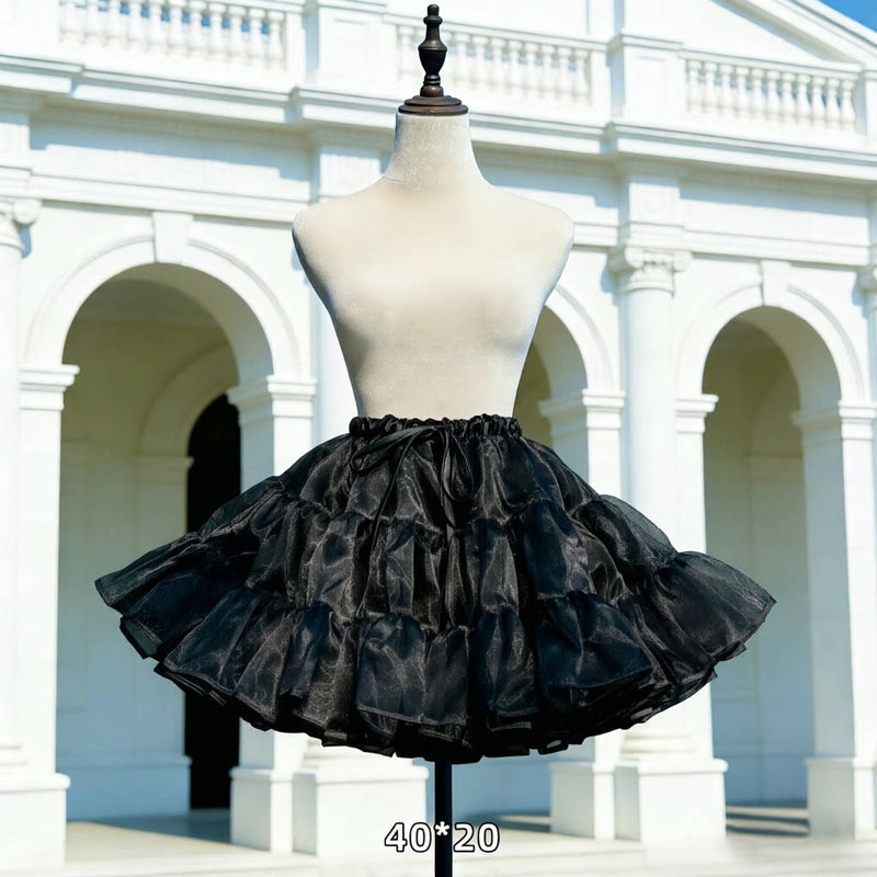 Floral Celebration Black Short Hoop-Free Lolita Petticoat — 40 × 20 m Fullness - With Drawstring