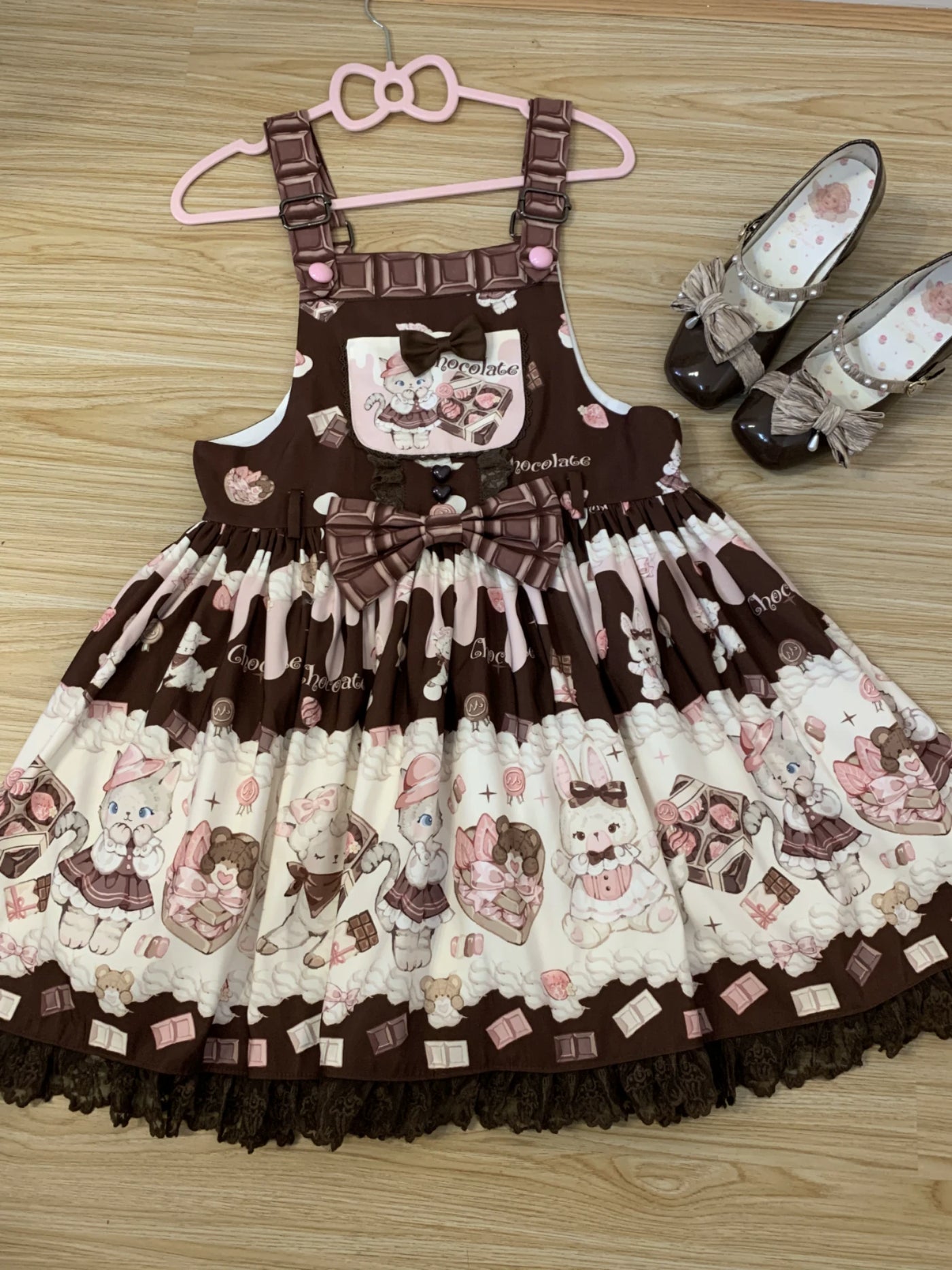 Heartbeat Meow Chocolate - Printed Pinafore JSK Dress - detail view 9
