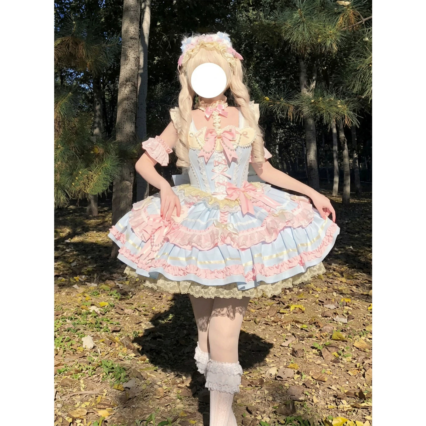 Creamy - Candy Palette - Blue-and-Pink Lolita Dress Set with Lace Trim