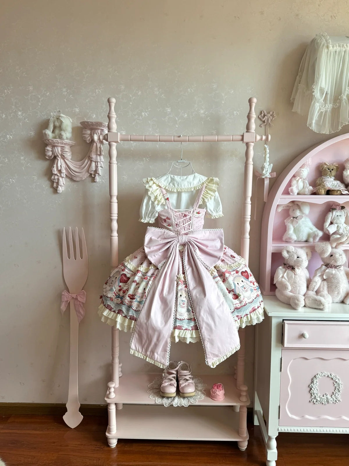 Sweet Dreamland - Bunny Party - Sweet Lolita JSK Dress, Cute Bunny & Cake Print