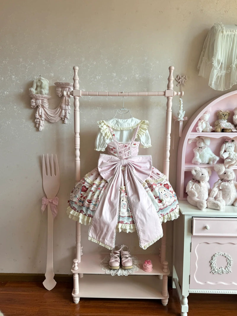 Sweet Dreamland - Bunny Party - Sweet Lolita JSK Dress, Cute Bunny & Cake Print