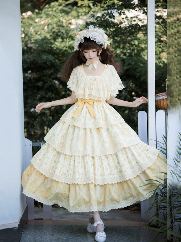 With PUJI - Letter and Poetry Sunflower Matters - Country Lolita JSK Embroidered Printed Lolita Dress product view