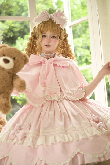 Miss Point - Vintage Petal Rabbit - Pure Cotton Kawaii Lolita Cape With Rabbit Ear Hood