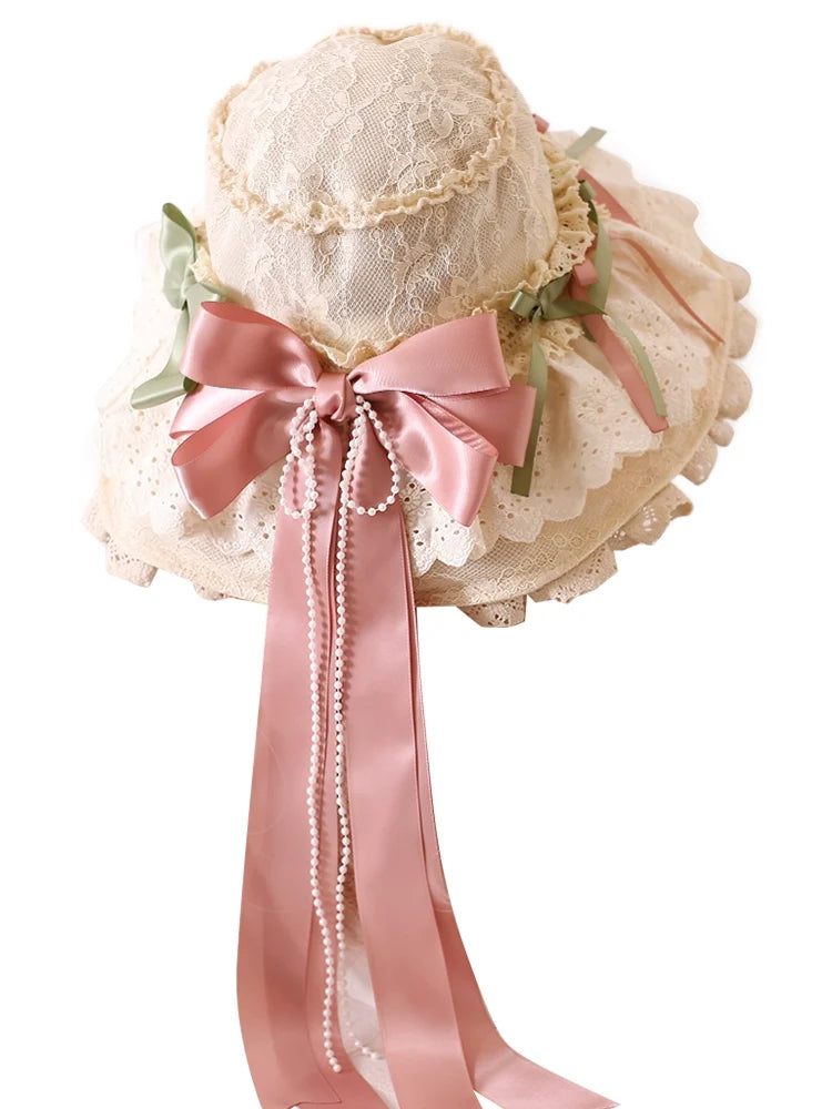 Xiaogui - Elegant Lolita Sunshade Hat Floral - Bow Hats Headwear