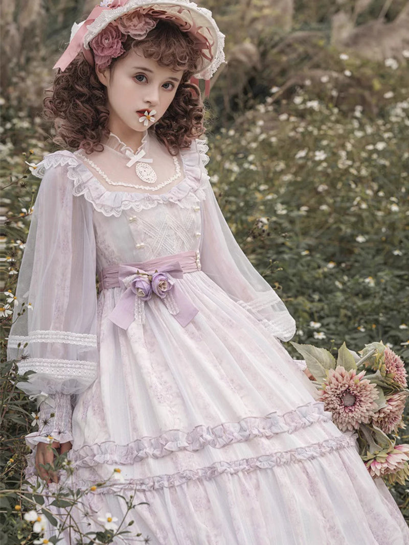 Yueele - Lavender Courtyard - Plus-Size Sweet Lolita OP Dress - detail view 3