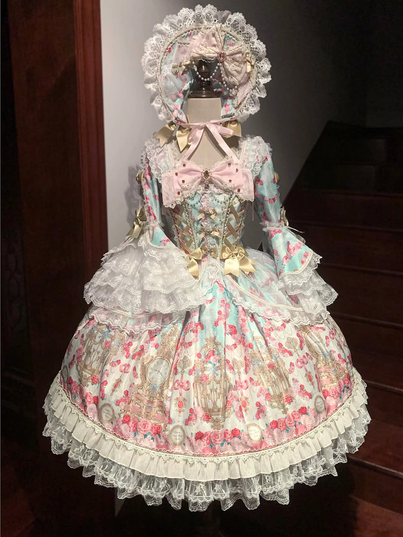 Rose Garden Prelude - Sweet Lolita OP Dress, Floral Printed Mint OP + BNT S Pre-order