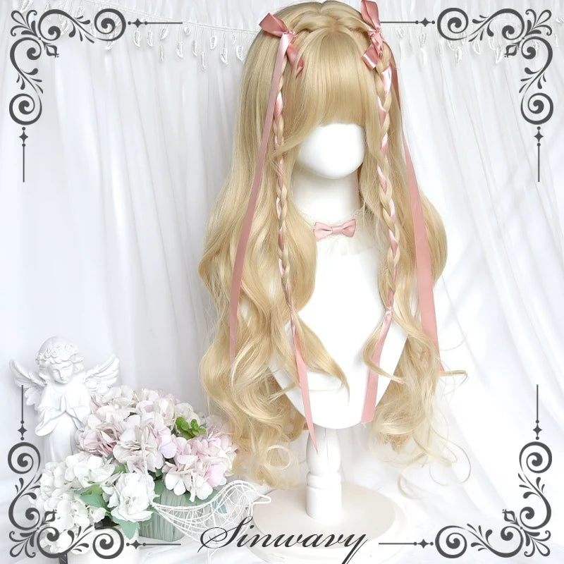 Sinwavy - Elegant Lolita Platinum Wig Long - Curly Layered Wig Wig