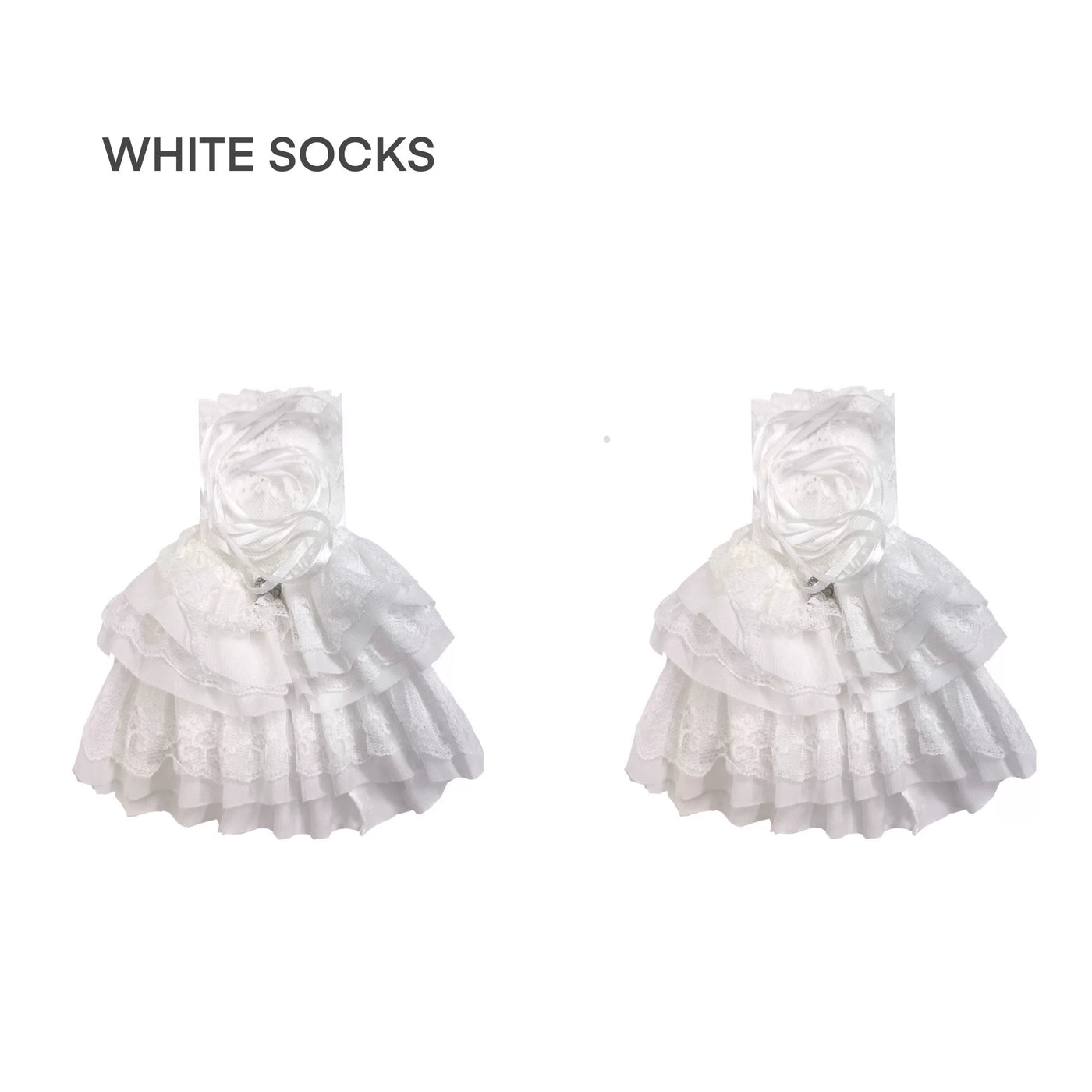 White Socks - Lace Ribbon - Layered Lace Leg Warmers with Ribbon Ties