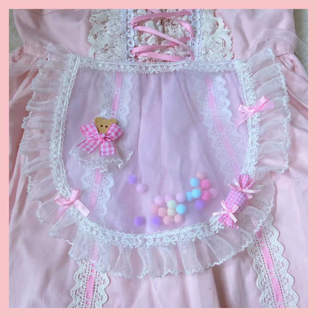 Bear doll - Kindergarten Bear - One-size apron with lace trim