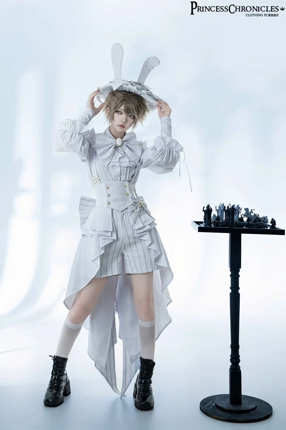 Princess Chronicles - Rabbit Theater White Moonlight - Ouji Lolita Shorts Set, Rabbit Hat