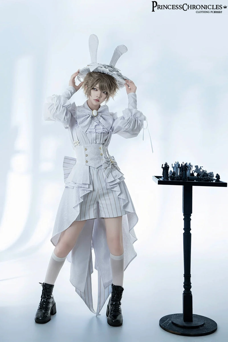 Princess Chronicles - Rabbit Theater White Moonlight - Ouji Lolita Shorts Set, Rabbit Hat