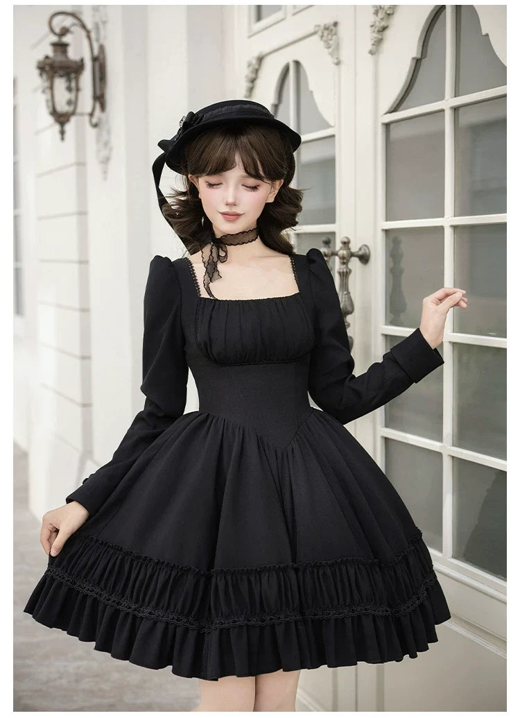 With PUJI - Audrey's Reply - Classic Lolita Square Neck OP, Detachable Embroidered Collar