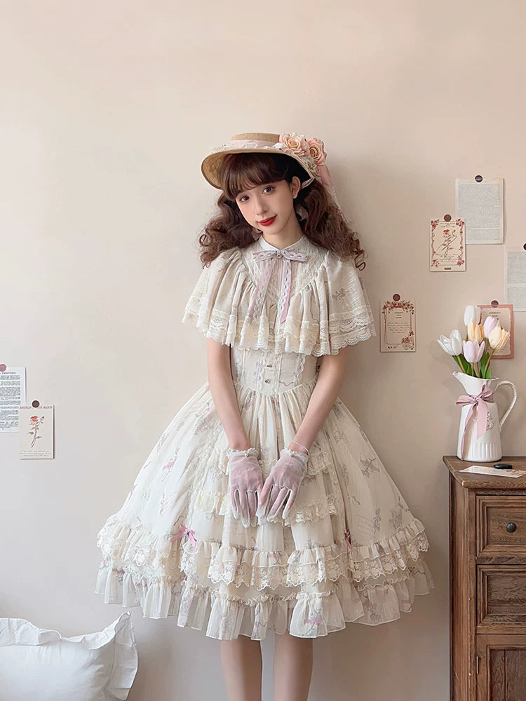 With PUJI - Nanke - Edwardian Collar Classic Lolita OP Dress Outfit detail view 4