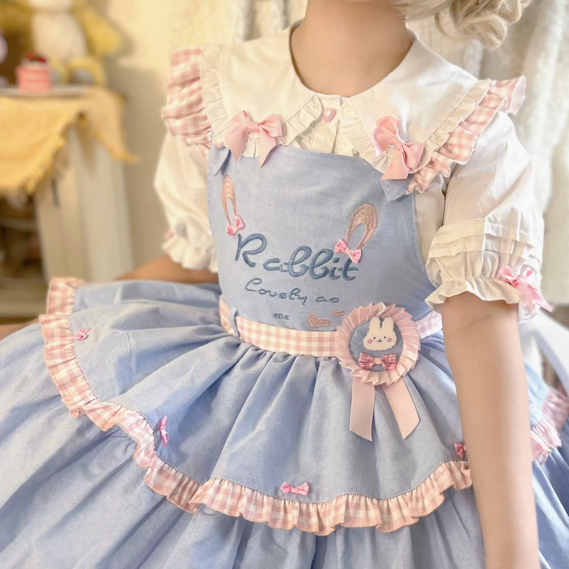 Lady Han cute rabbit blouse by Lolita Fetch, featuring a charming rabbit design and soft, lightweight fabric.
