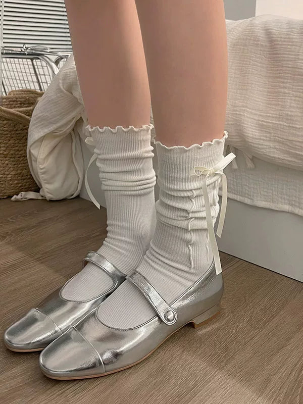 Sock Noble - Harajuku Bow - Mid-Calf Socks with Ruffled Cuffs
