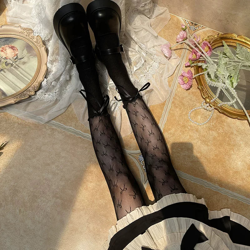 Sock Noble - Lace Bow JK - Cotton Pantyhose with Small Bow Motifs
