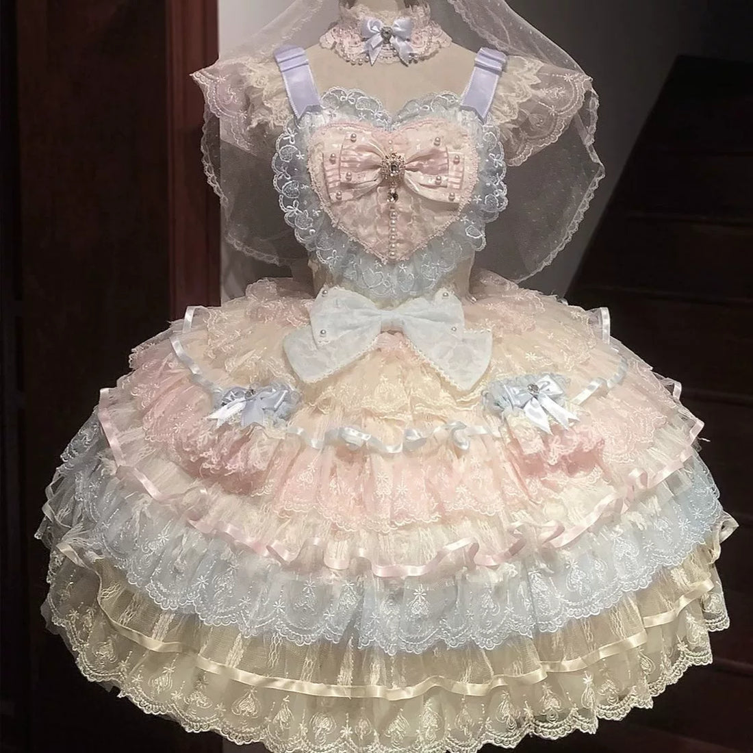 Lady Han Feather Ballad Bridal Sweet JSK Dress in soft pastel with lace and feather details, perfect for elegant occasions