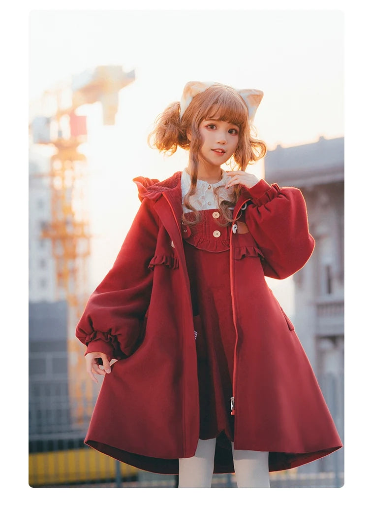 Fairy Cat - Winter Cat - Sweet Lolita coat with a ruffled cat-ear hood - product detail 9