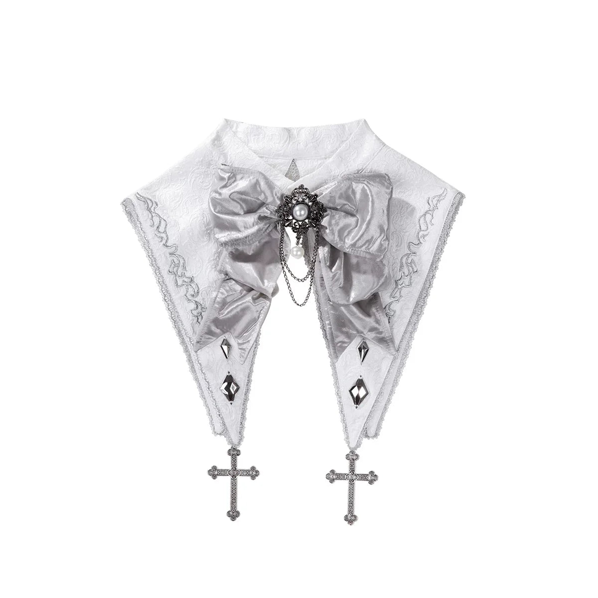 Letters from Unknown Star - Silver Covenant - White Ouji Lolita Embroidery Coat and Shorts Set with Cross