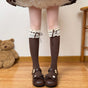 Coffee-colored socks, coffee-colored ribbon, calf socks / One Size