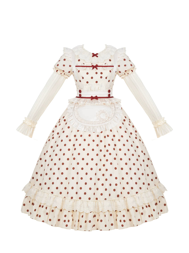 With PUJI - Polka Dot Lollipop - Cotton Old School OP Dress with Vintage Red Polka Dots detail view 5
