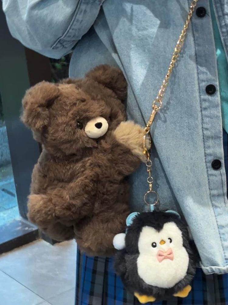 LambGuli - Little Bear Guli - Plush Bag with Crossbody and Backpack Carry, Prone Bear Silhouette