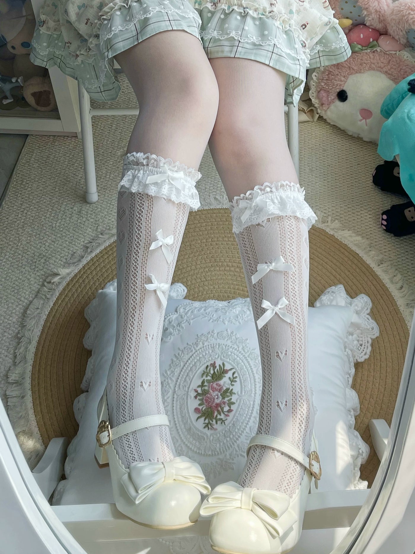 Fantasy Doll - Ballet Ribbon - Mid-Calf Socks with Lace and Bows