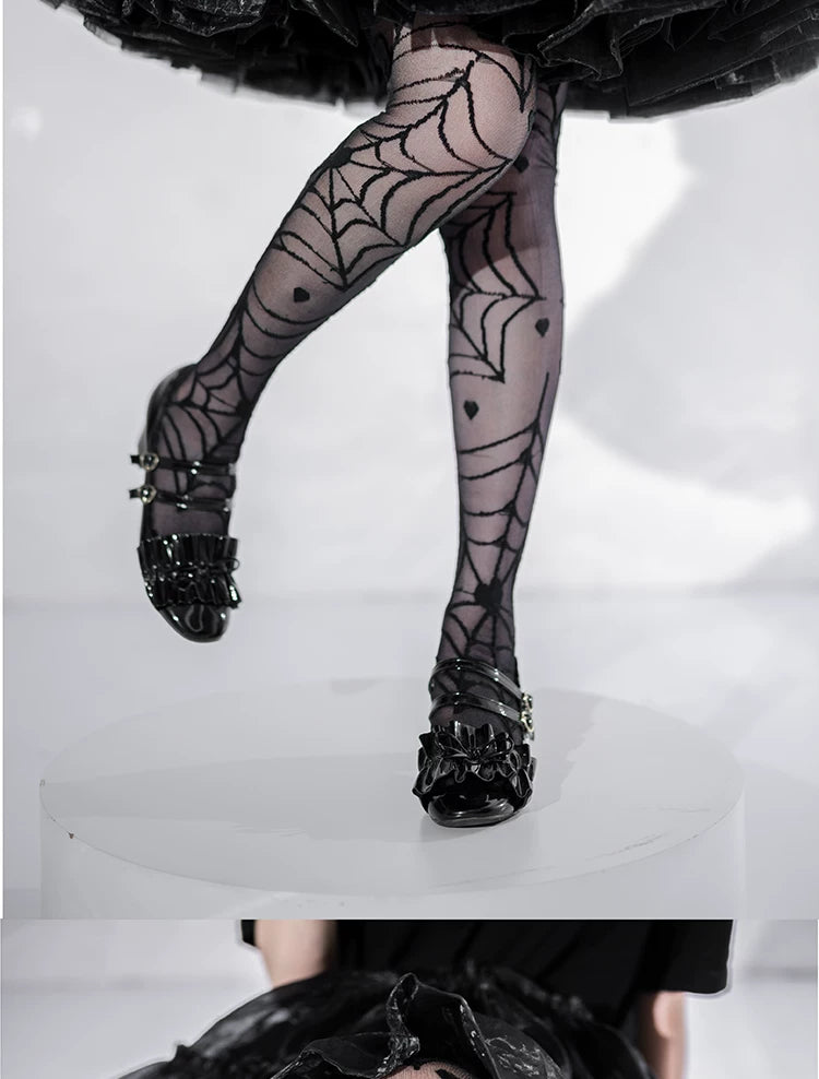roji roji - Clotho's Heart - Sheer Over-the-Knee Socks with Spiderweb and Heart Motifs