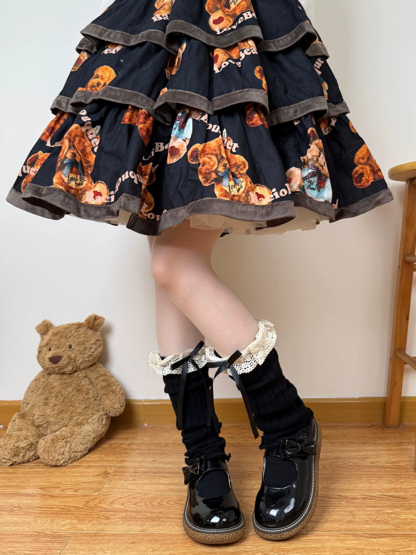 Chubby Bear Tales - Harajuku Knit - Lace-Bow Slouch Leg Warmers