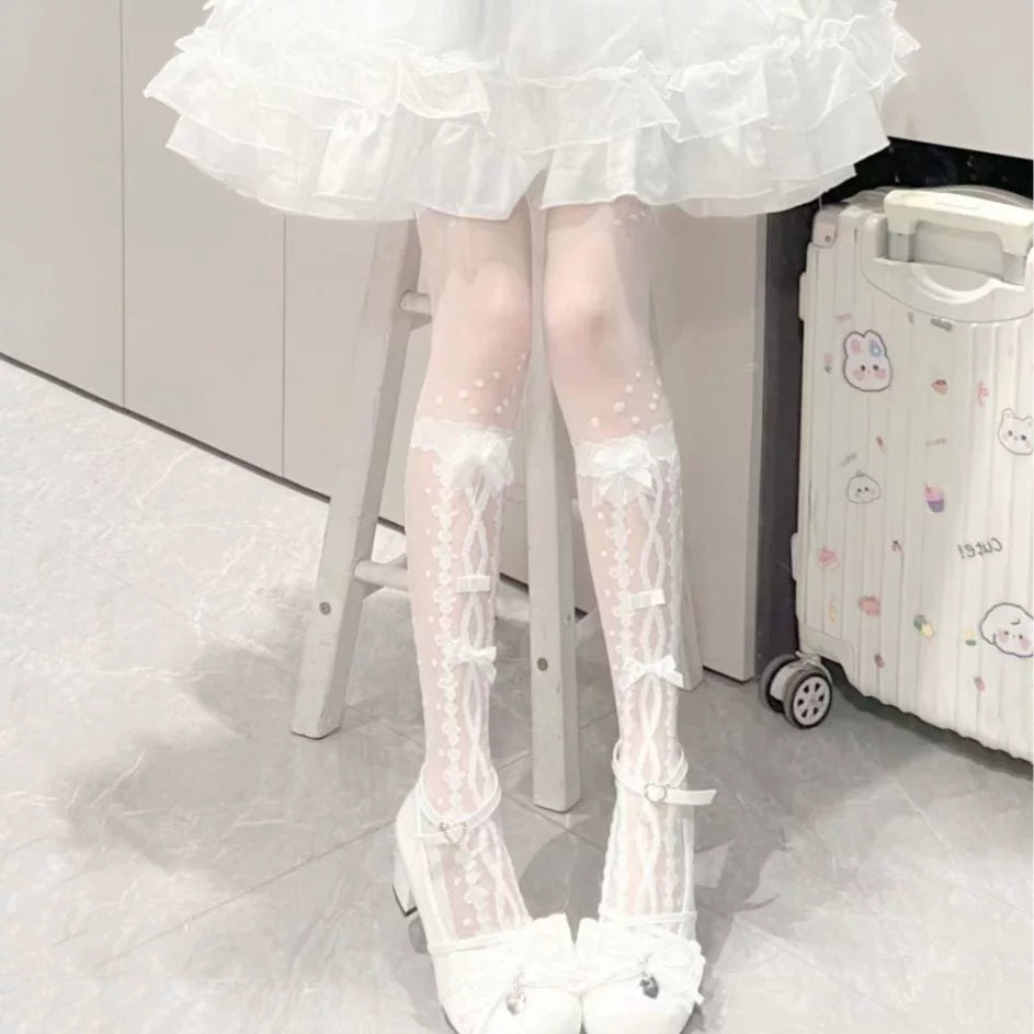 Fantasy Doll - Crossed Bow - Over-the-Knee Socks with Crossed Ribbon Detail