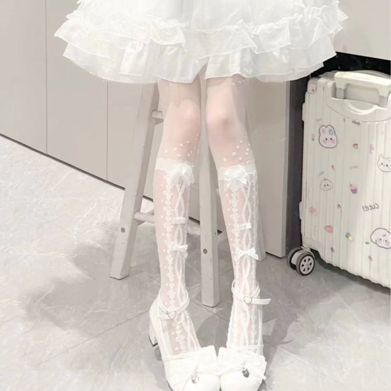 Fantasy Doll - Crossed Bow - Over-the-Knee Socks with Crossed Ribbon Detail