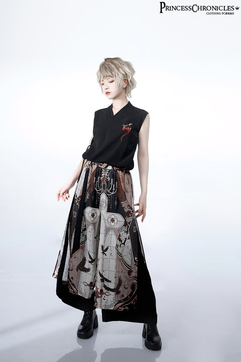 Princess Chronicles - Night Instructions - Chinese Style Printed Loose Trousers