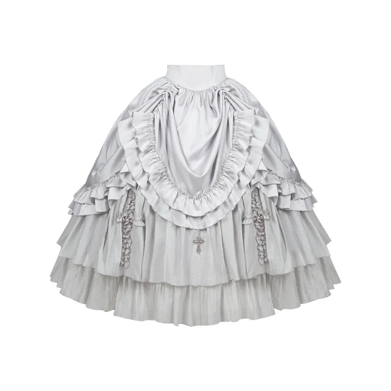 With PUJI - Humanoid Robot - Silver Gothic Lolita Mermaid Skirt Set detail view 12