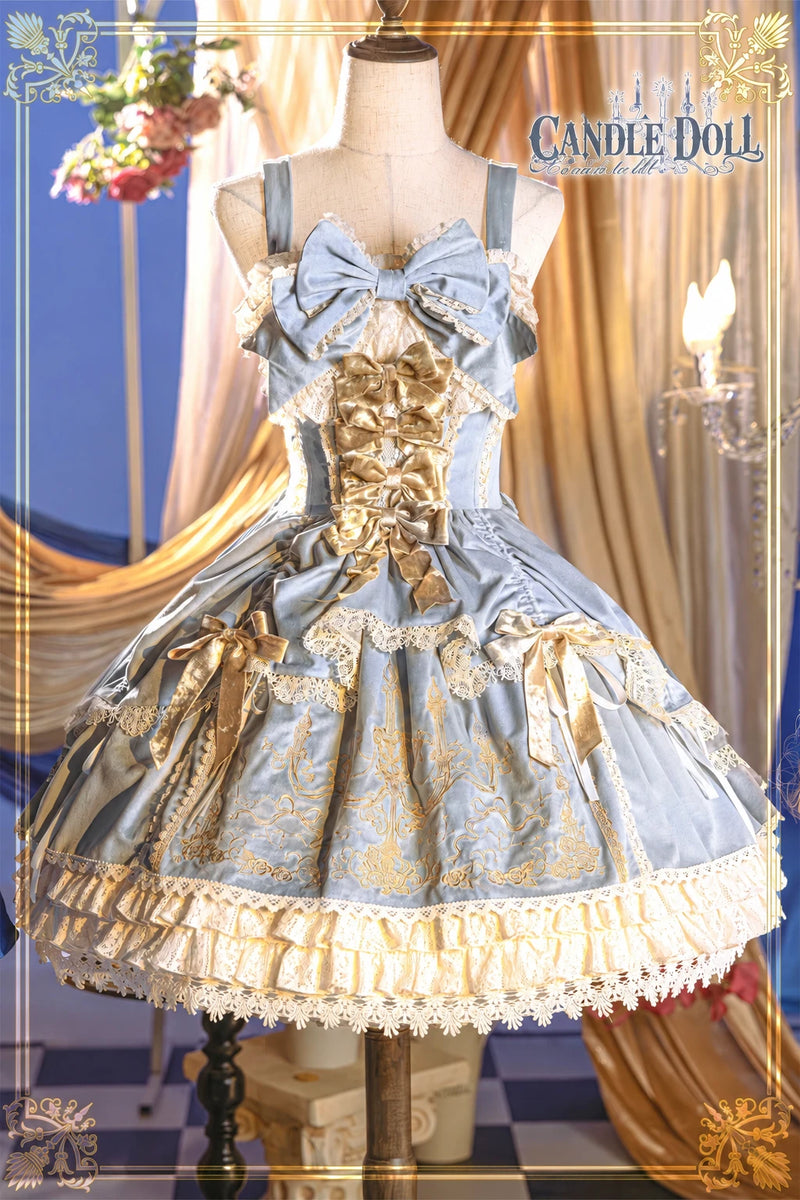 Star Blue Riddle Candle Doll blue JSK with gold embroidery and lace