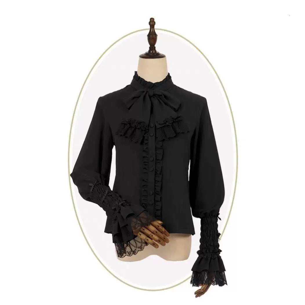 Sweetheart Dream Machine - Four-Colour Floral - Long-Sleeve Blouse with Leg-of-Mutton Sleeves and Bow Tie