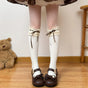 Beige socks, coffee-colored ribbon, calf socks / One Size