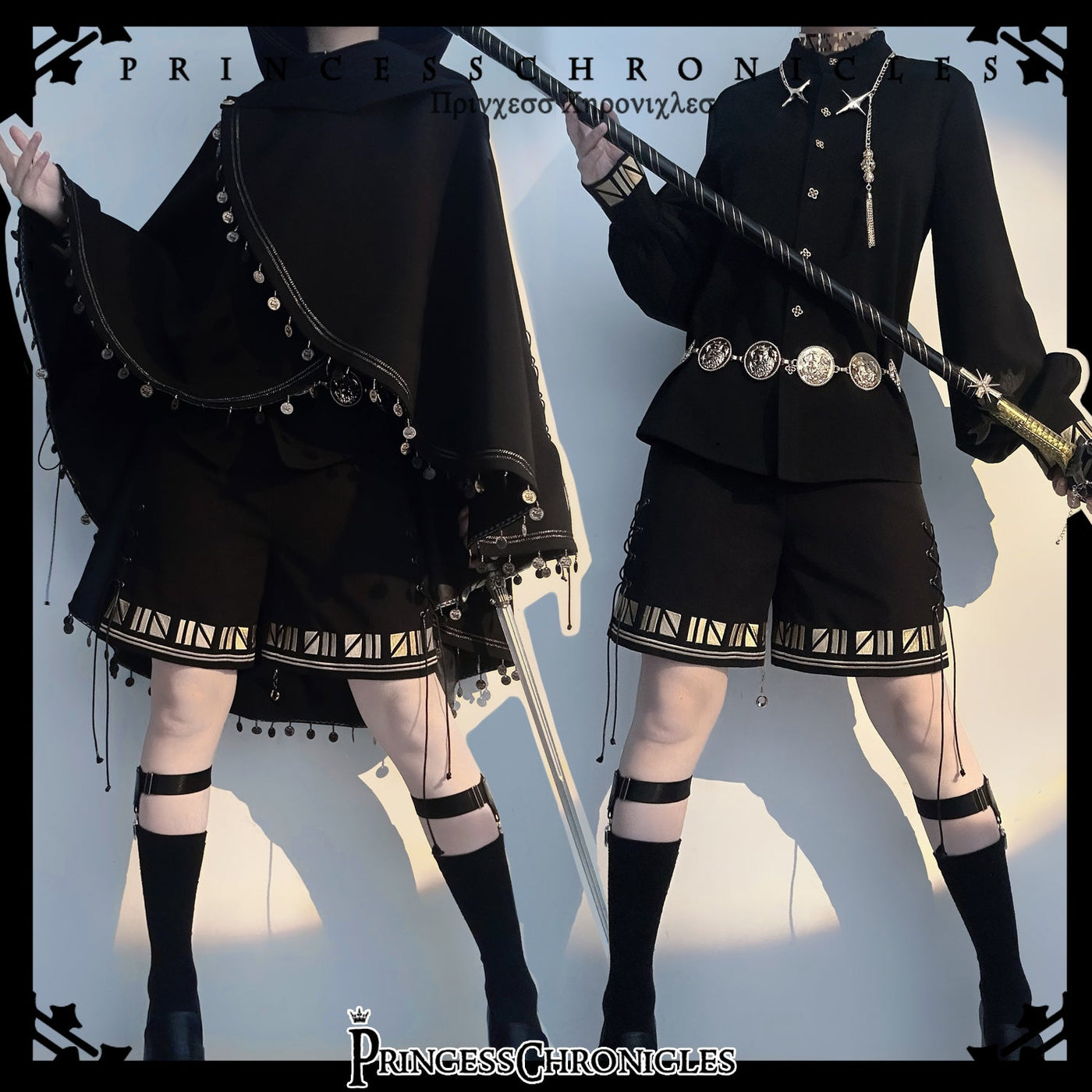 Princess Chronicles - Black Cat - Black Ouji Lolita Cape with Cool Cat Ear Hood
