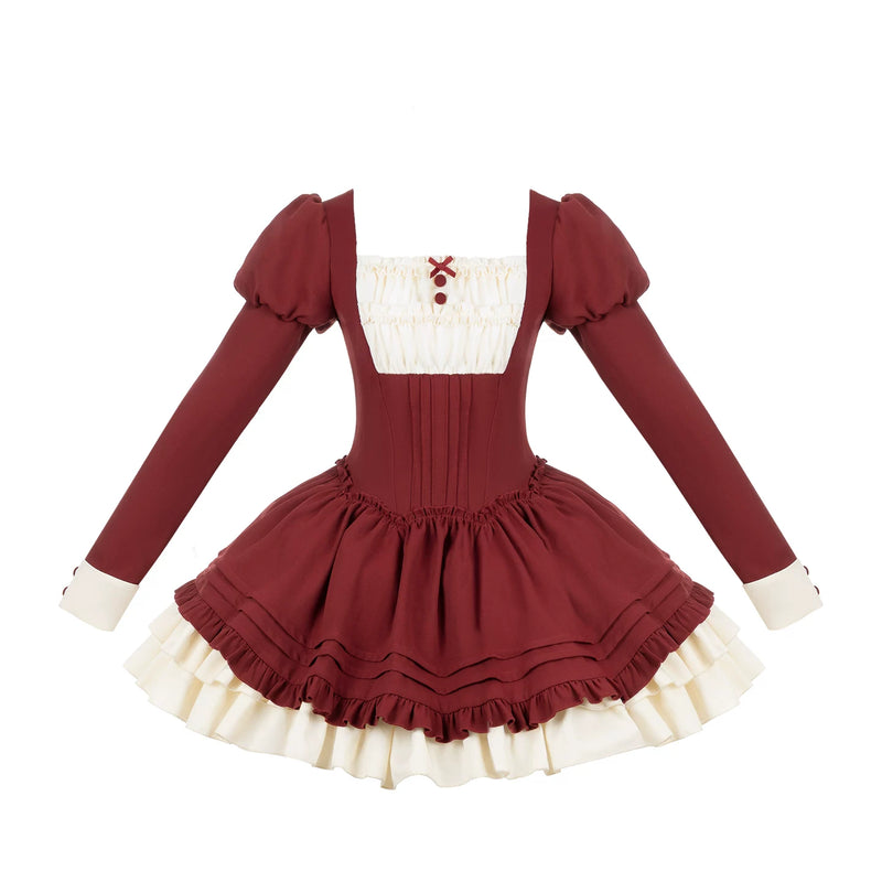 With PUJI - Lia - Classic Lolita OP Dress, Ruffle Trim & Square Neckline detail view 9