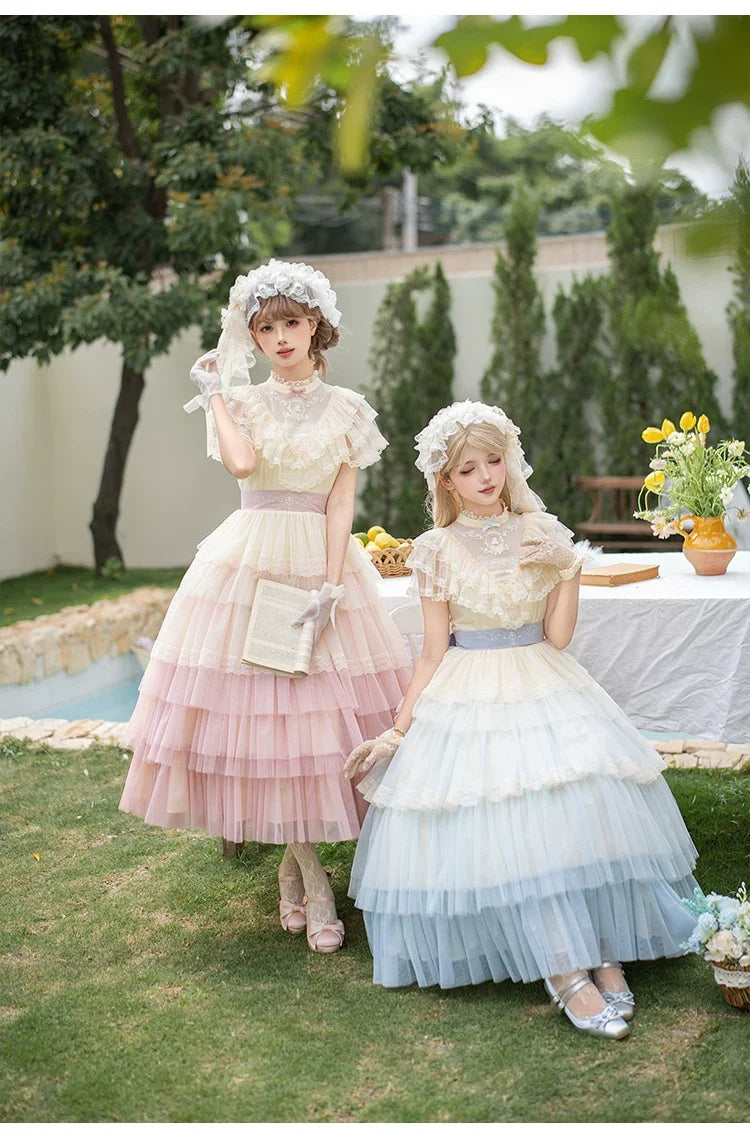 With PUJI - True Vow - Embroidered Classic Lolita Dress, Layered Gradient Hem