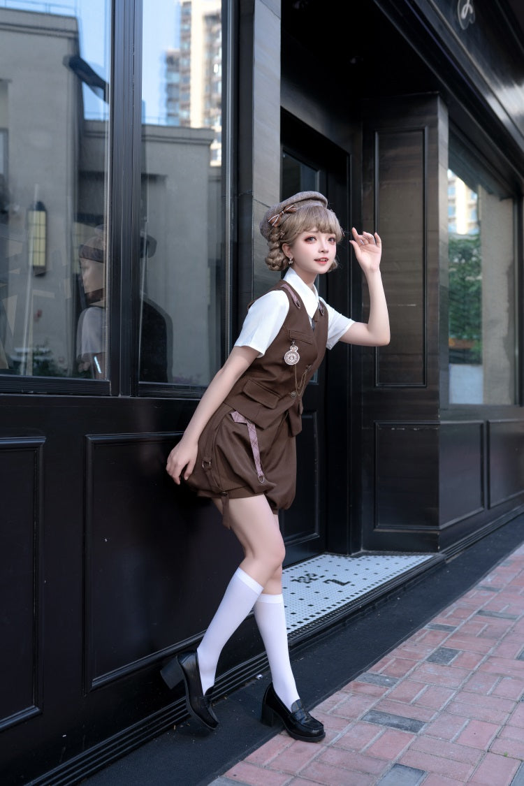Letters from Unknown Star - Ouji Lolita Brown Short & Shirt Set - Innerwear