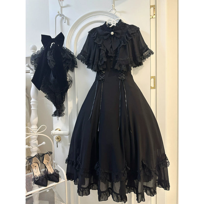 Creamy - Lace Cape - Black OP dress with a lace-trimmed cape
